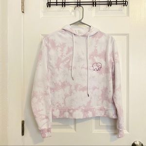 Ivory Ella Tie Dye White Cropped Sweatshirt Hoodie